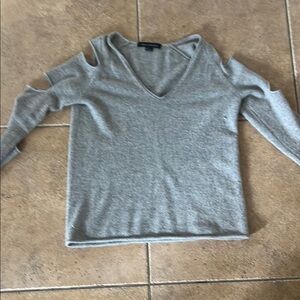 Gray Women's Sweater with Cut-Out Sleeves